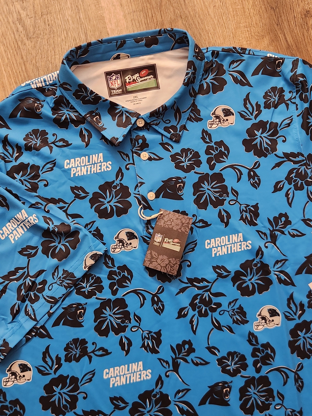 Reyn Spooner NWT Carolina Panthers NFL Floral Polo Shirt Blue/Black Men 2XL POLY